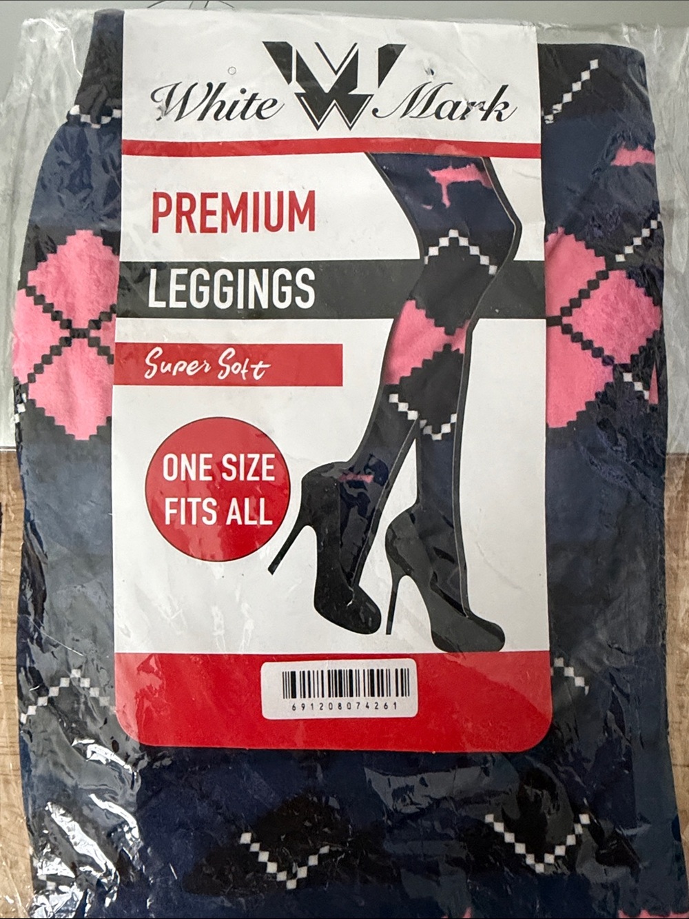 White Mark pink/Navy/black Leggings with Pink Argyle Accents
